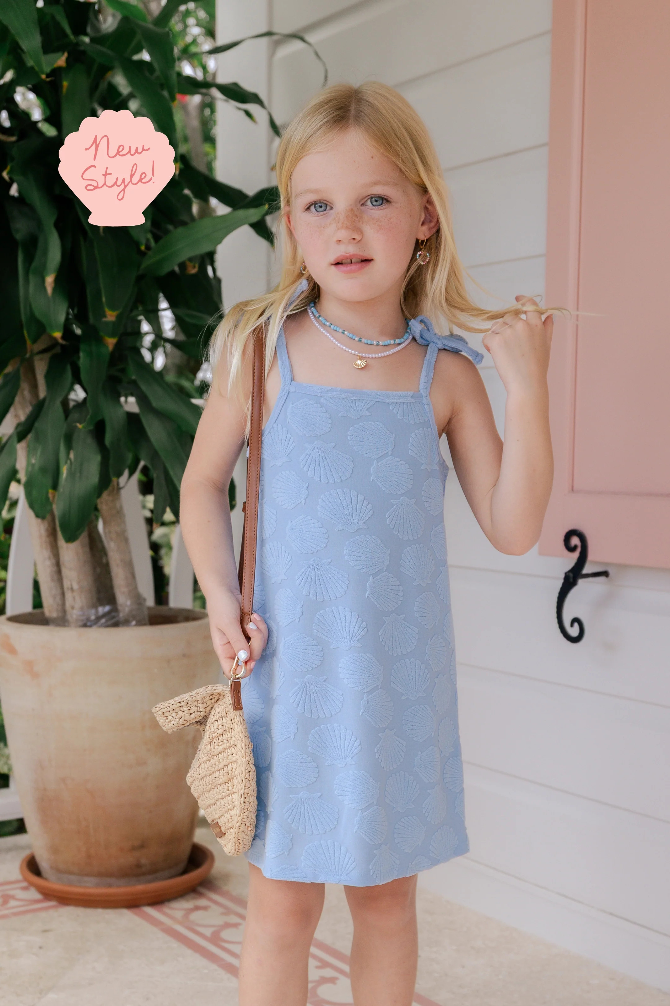 Blue Seashell Terry Tank Dress | Girls Beach Vacation Dress | In My Jammers | In My Jammers