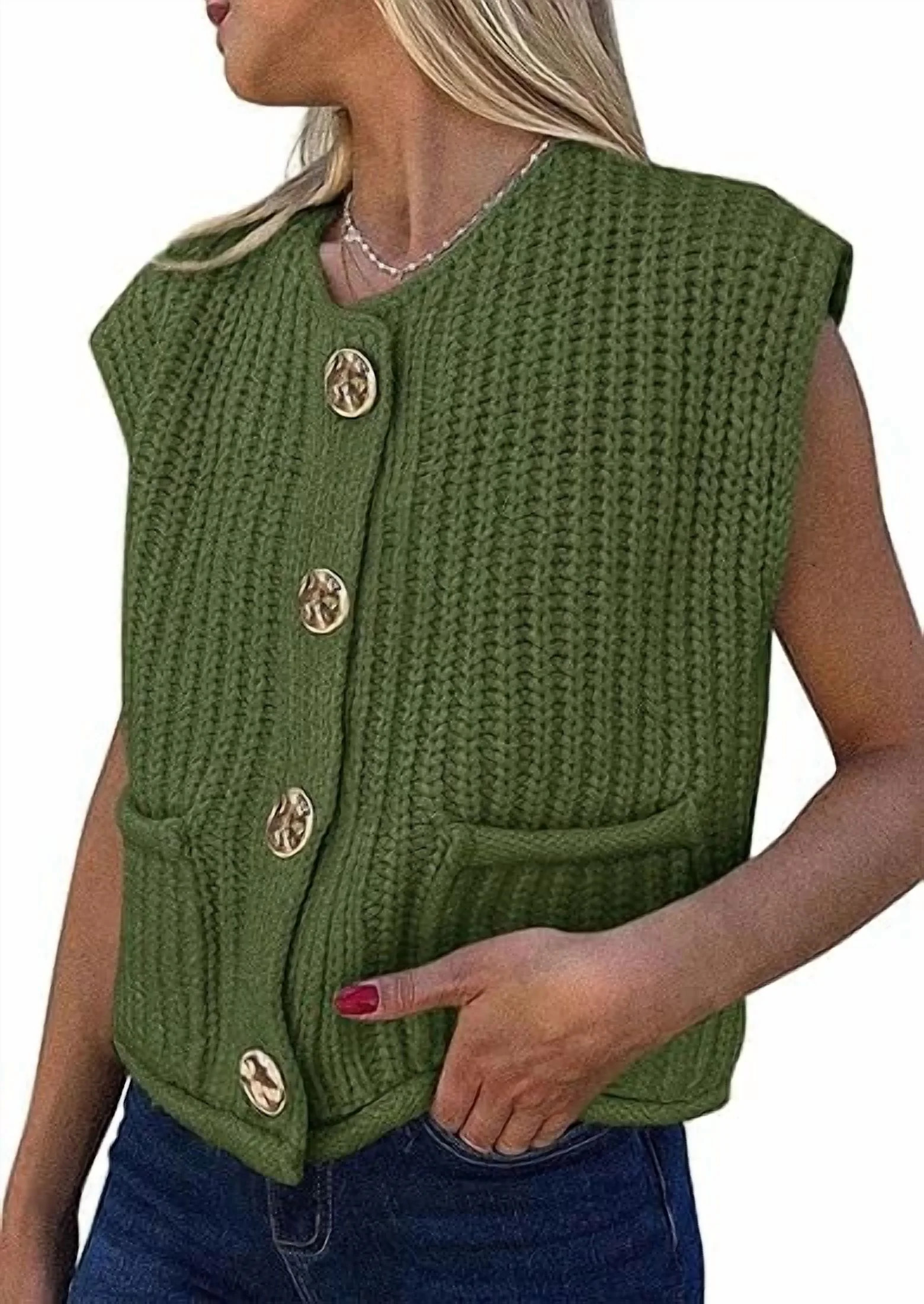 PRETTYGARDEN Women's Summer Sweaters Vest Sleeveless Button Down Cropped Pockets Chunky Knit Card... | Walmart (US)