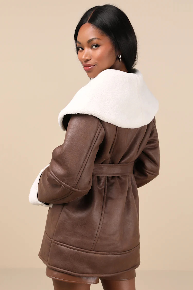 Paris Brown and White Oversized Shearling Jacket | Lulus