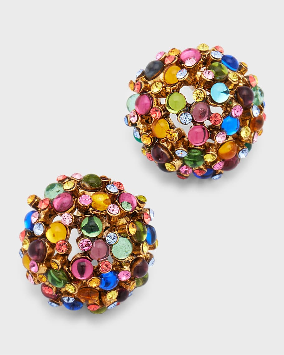 Oscar de la Renta Mini Cabachon Crystal Dome Earrings | Neiman Marcus
