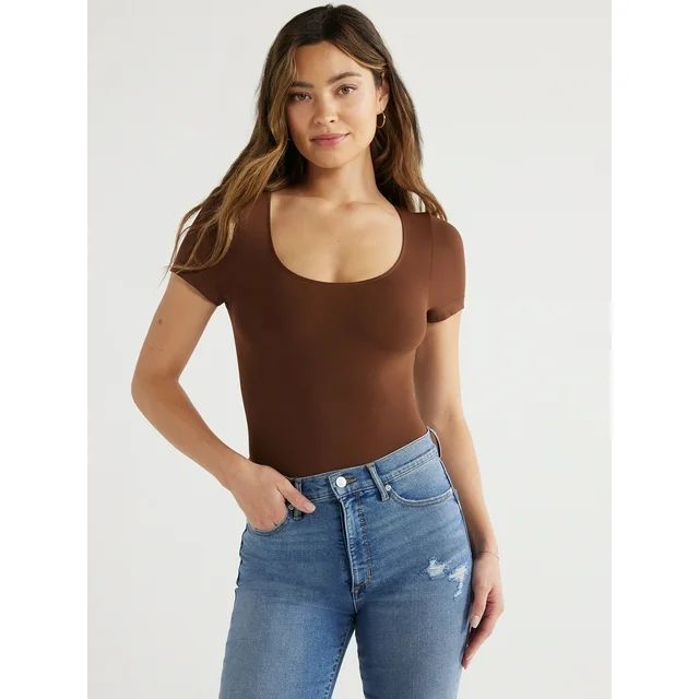 Sofia Jeans Women's and Plus Seamlessly Smoothing Scoop Neck Bodysuit with Short Sleeves, Sizes X... | Walmart (US)