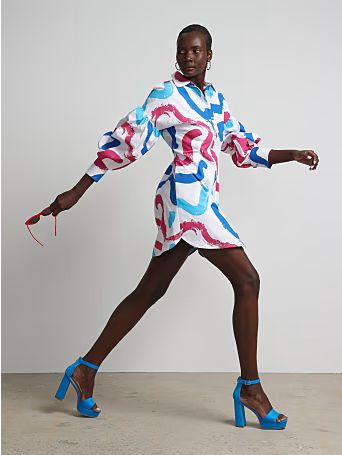 swirl-print button-front shirtdress | New York & Company