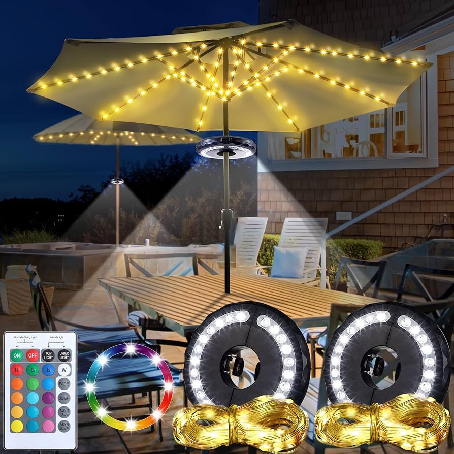 2 Pack 2 in 1 Outdoor Patio Umbrella Lights Combo Set with Remote Control, 3 Brightness Modes Cor... | Amazon (US)