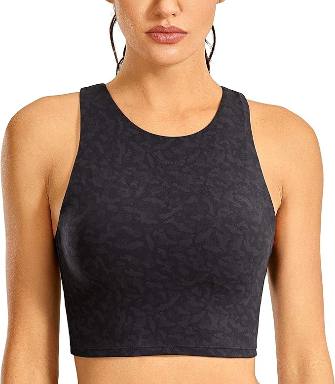 CRZ YOGA Women's High Neck Longline Sports Bra Racerback Crop Top Yoga Tank Top with Built in Bra | Amazon (US)