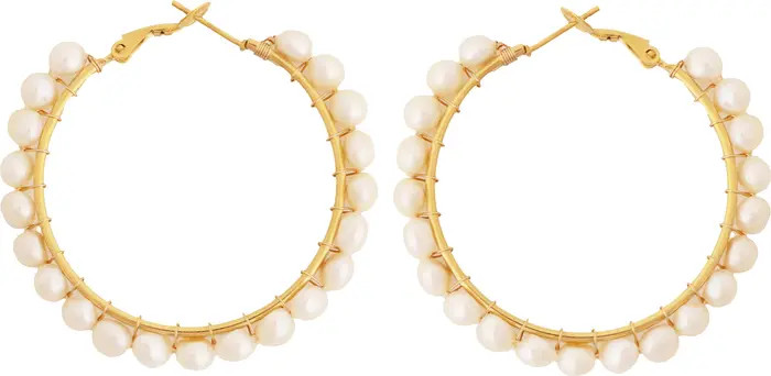 Panacea Freshwater Pearl Embellished Hoop Earrings | Nordstrom | Nordstrom