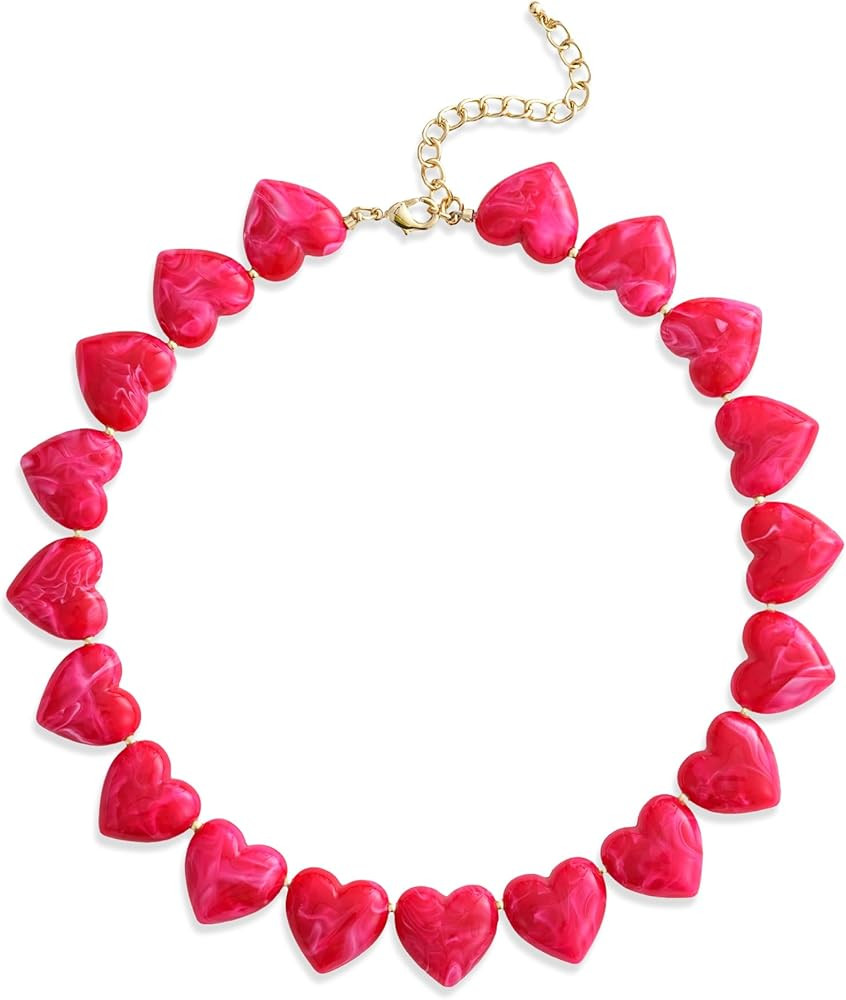 Heart Choker Necklace for Women Amber Statement Puff Heart Necklace Colorful Acrylic Beaded Choke... | Amazon (US)