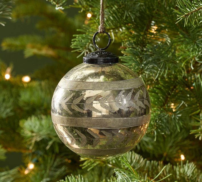 Silver Etched Ivy Ball Ornament | Pottery Barn (US)