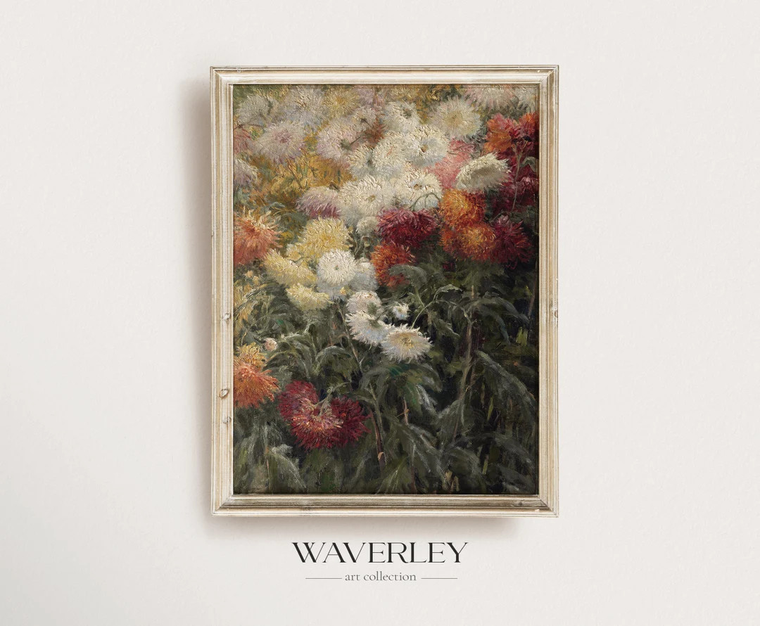 Wild Flowers Painting, Chrysanthemums Antique Floral Painting, 19th Century Country Cottage Decor... | Etsy (US)