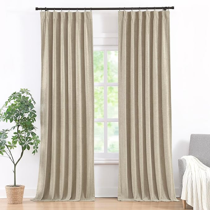 Vision Home Light Taupe Pinch Pleated Full Blackout Curtains Velvet Chenille Room Darkening Windo... | Amazon (US)