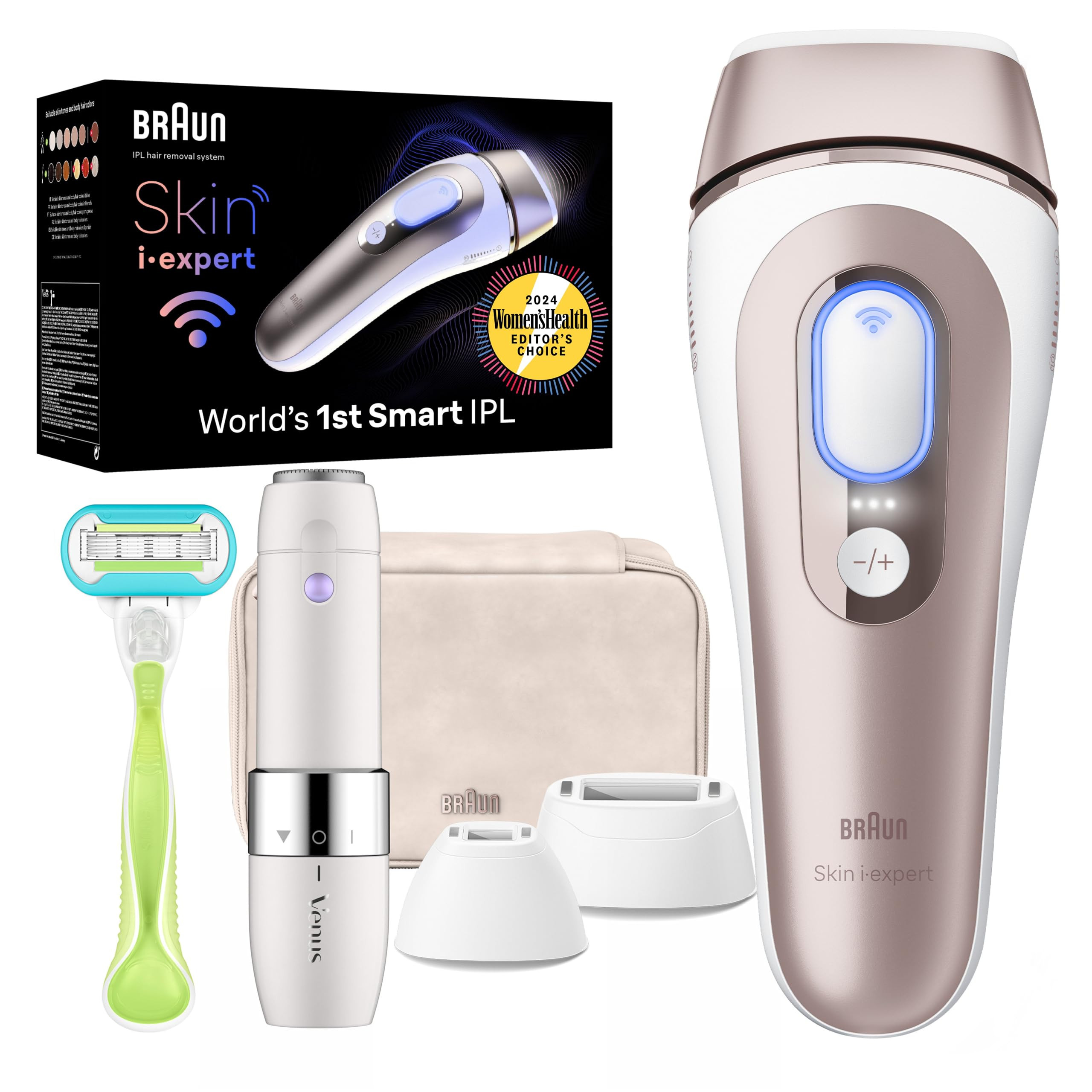 Braun Skin i-Expert Smart IPL PL7219 at Home Laser Hair Removal for Women and Men with App, Premium Pouch, Venus Razor, 2 Smart Heads, Facial Trimmer | Amazon (US)