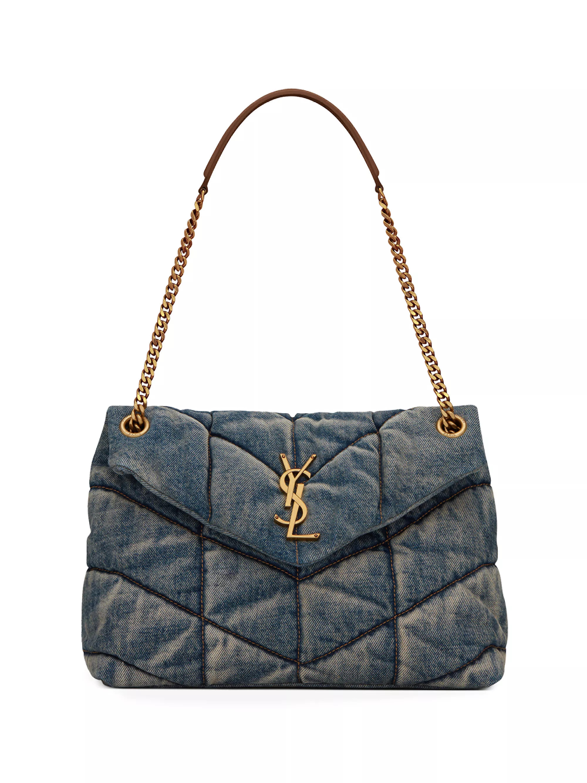 Puffer Medium Shoulder Bag in Suede and Denim | Saks Fifth Avenue