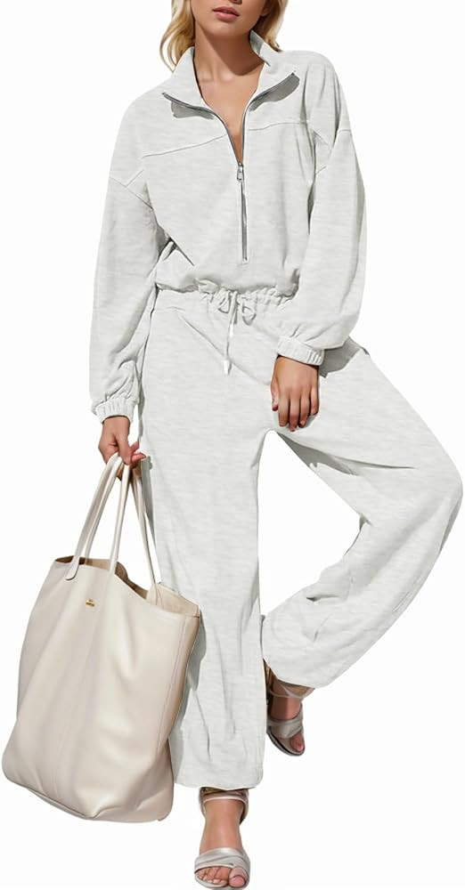 COZYPOIN Women's Jumpsuits Zip Up One Piece Hooded Sweatsuit Jumpsuit Long Pant Rompers Outfits J... | Amazon (US)
