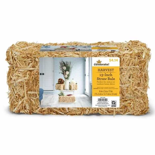 Way to Celebrate Decorative Straw Bale 5 inch x 6 inch x 13 inch Natural Golden - Walmart.com | Walmart (US)