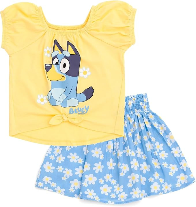 Bluey Girls Square Neck T-Shirt and Smocked Skirt Toddler to Big Kid Sizes (2T - 10-12) | Amazon (US)