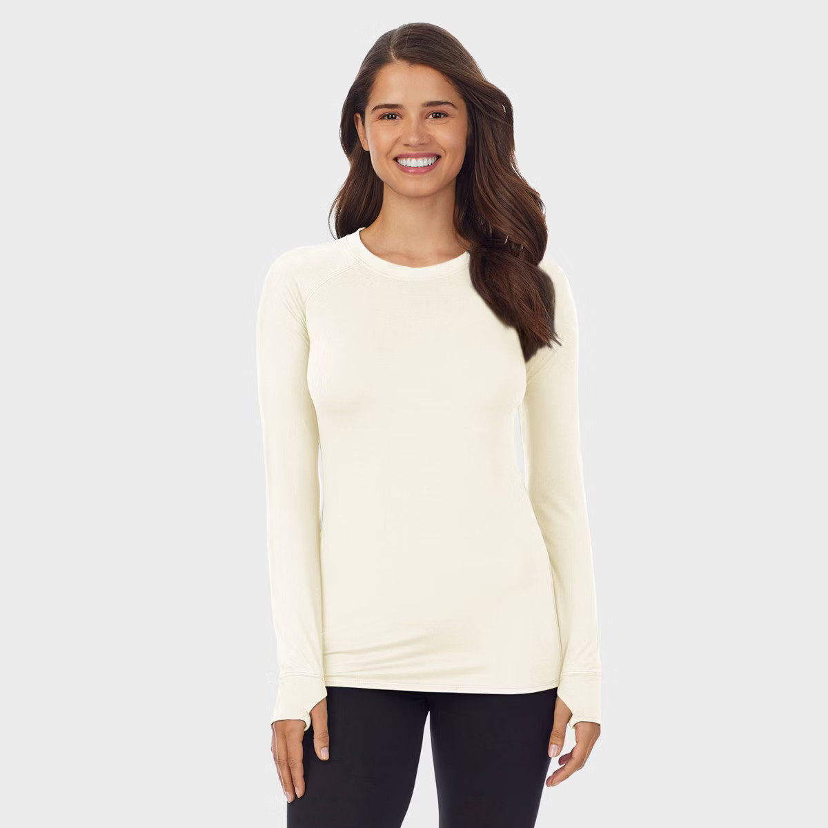Warm Essentials by Cuddl Duds Women's Active Long Sleeve Crewneck Top - Ivory M | Target