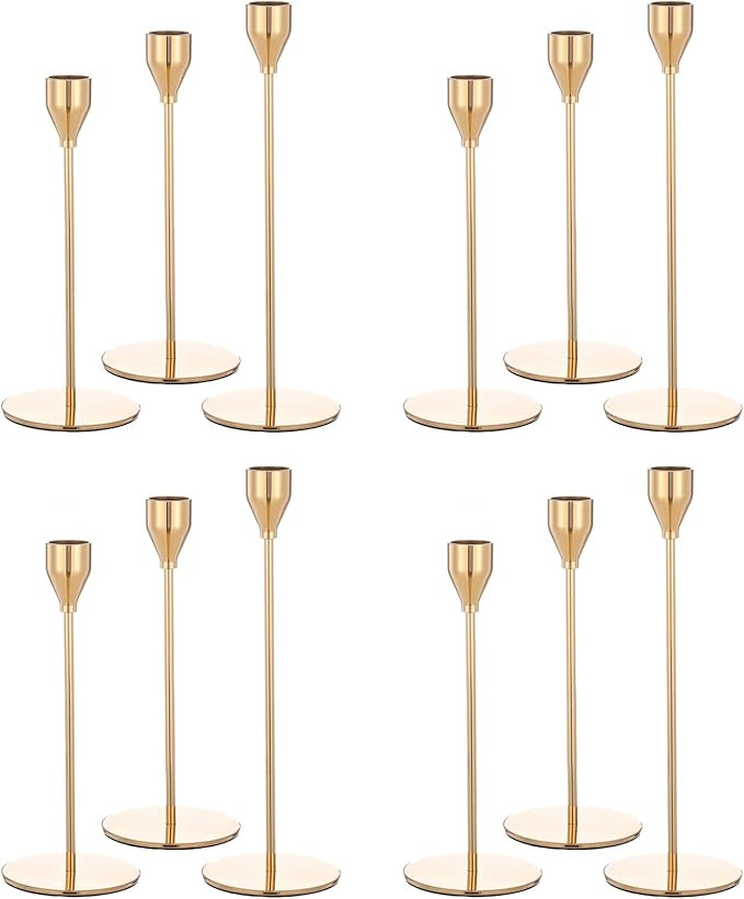 LOKUME Set of 12 Gold Candlestick Holders, Candle Holder for Taper Candle, Fits 3/4 inch Thick Ca... | Amazon (US)