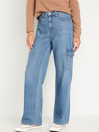 Extra High-Waisted Non-Stretch Wide-Leg Cargo Jeans for Women | Old Navy (US)
