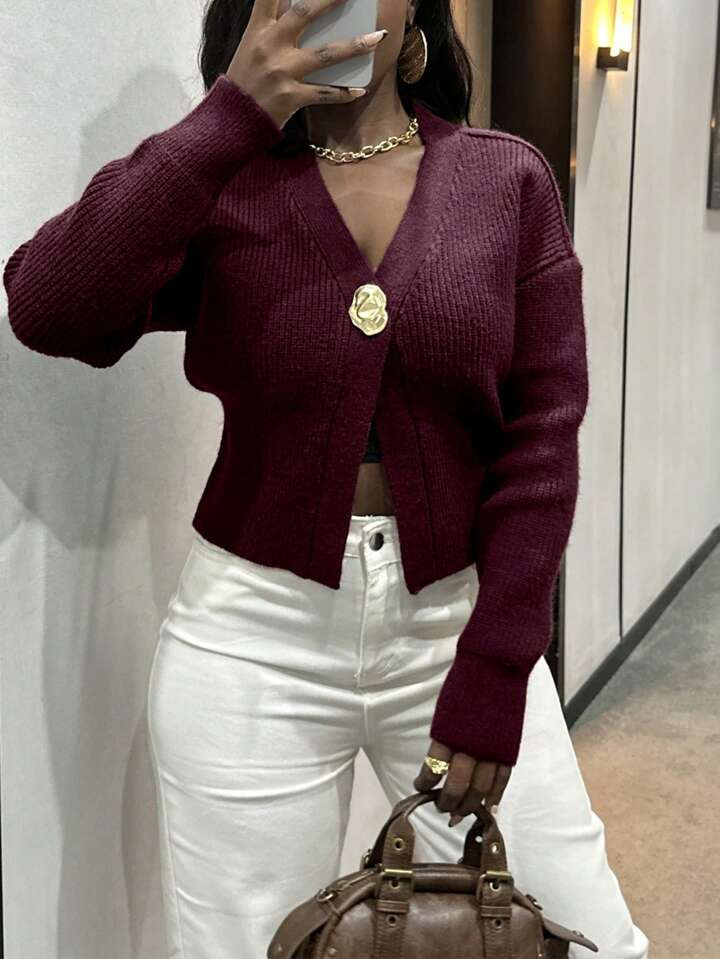 SHEIN Slayr Women's Casual Metal Decor Cardigan, Autumn/Winter | SHEIN