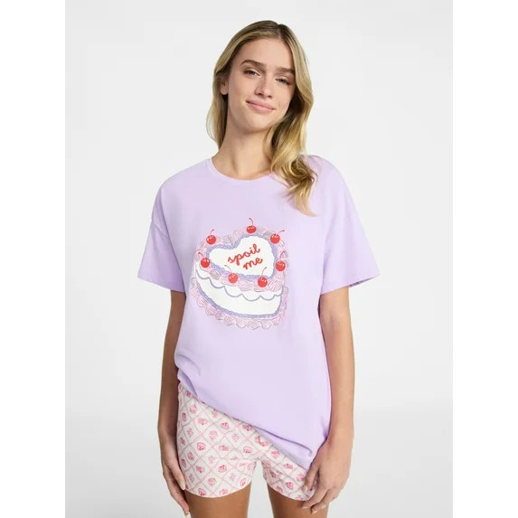 No Boundaries Sleep Graphic Tee and Boxer Shorts Set, 2-Piece, Women’s XXS-3X | Walmart (US)