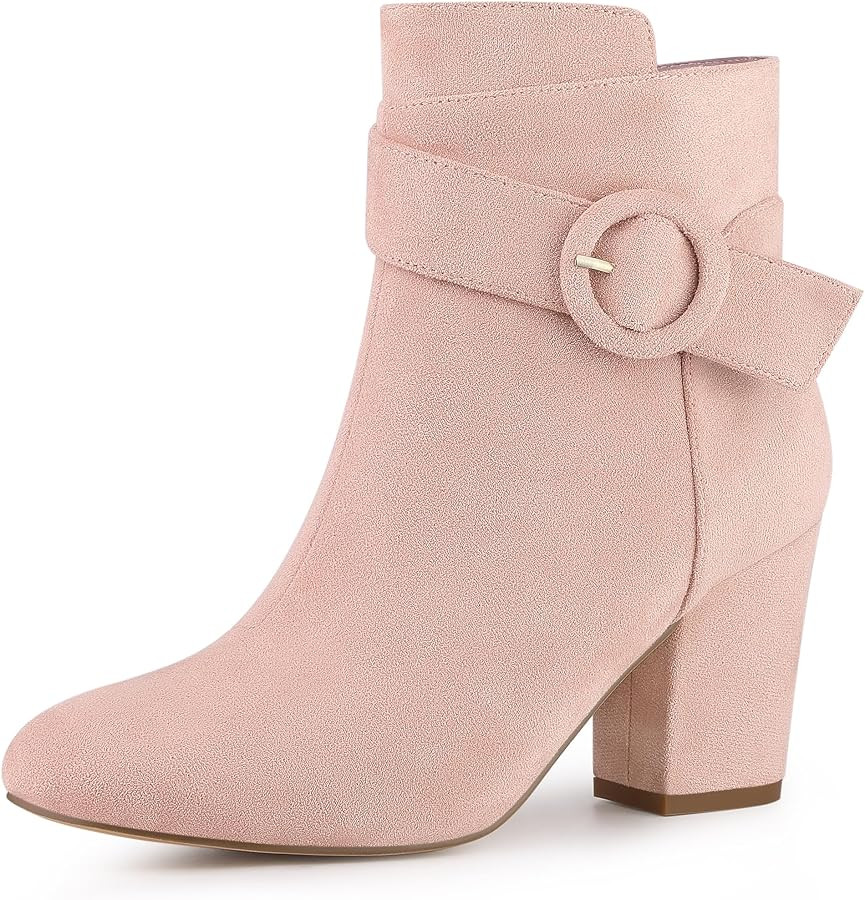 Perphy Round Toe Side Zip Buckle Chunky Heel Ankle Boots For Women | Amazon (US)