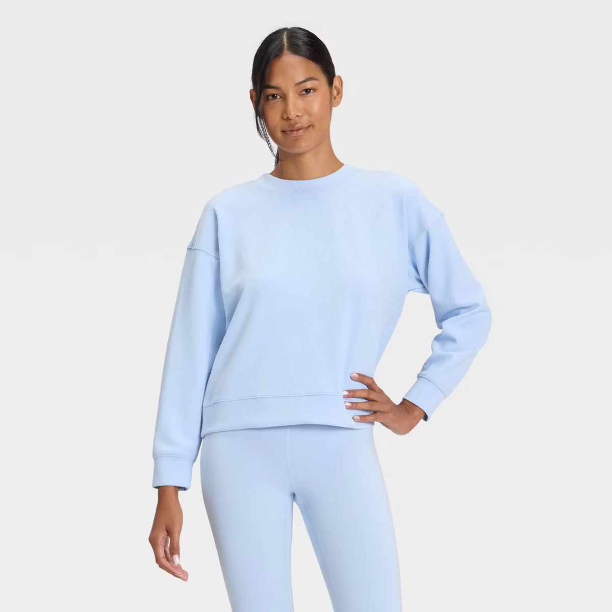 Women's Airy Sleek Ribbed Crewneck Sweatshirt - All In Motion™ Rose Pink S | Target