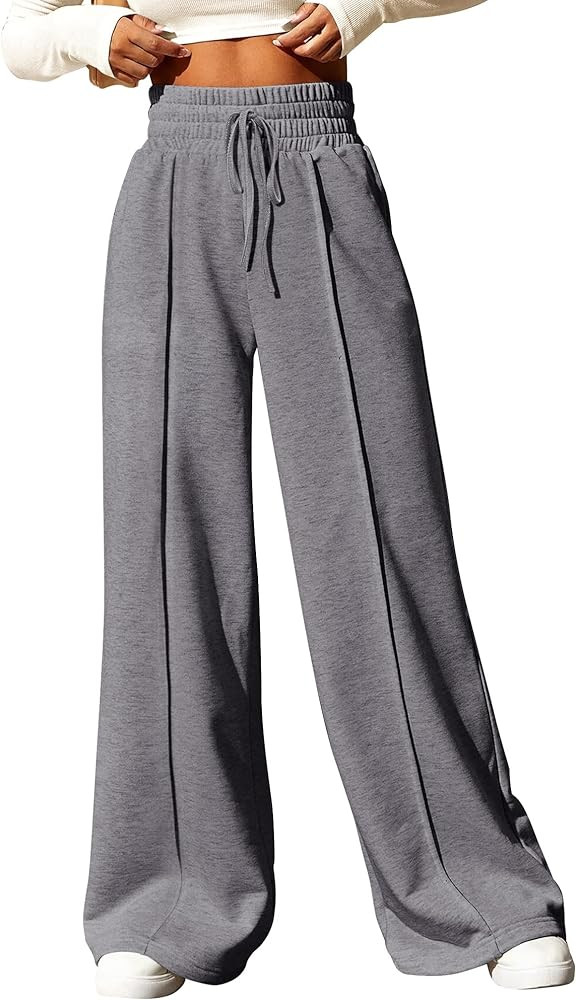 BTFBM Womens Wide Leg Sweatpants Casual Loose Solid Color Pants Comfy Lounge Joggers Baggy Sweatp... | Amazon (US)