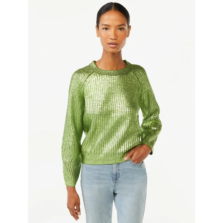 Scoop Women's Metallic Foil Sweater - Walmart.com | Walmart (US)