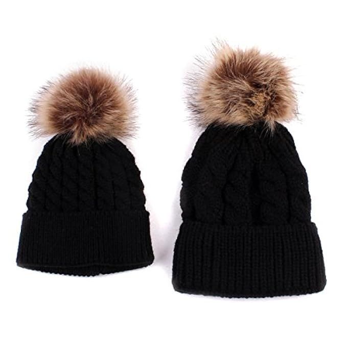 oenbopo 2PCS Parent-Child Hat Warmer, Mother & Baby Daughter/Son Winter Warm Knit Hat Family Crochet | Amazon (US)
