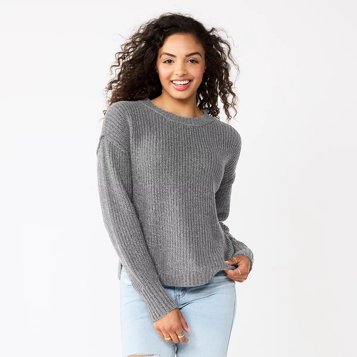 Juniors' SO® Cozy Shirttail Hem Sweater | Kohl's