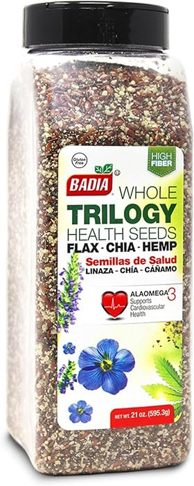 Badia Trilogy Health Seed, Flax, Chia, Hemp Seeds Blend, High Fiber Superfood Mix, Omega-3, 21 oz | Amazon (US)