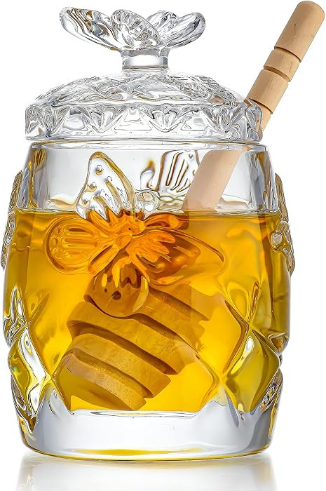 kanpura Clear Crystal Honey Jar with Dipper and Lid, Honey Bee Pot, 4.5oz Glass Honey Pot for Chr... | Amazon (US)