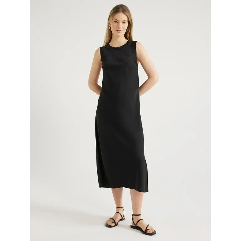 Scoop Women's Sleeveless Satin Midi Tank Dress, Sizes XS-XXL | Walmart (US)