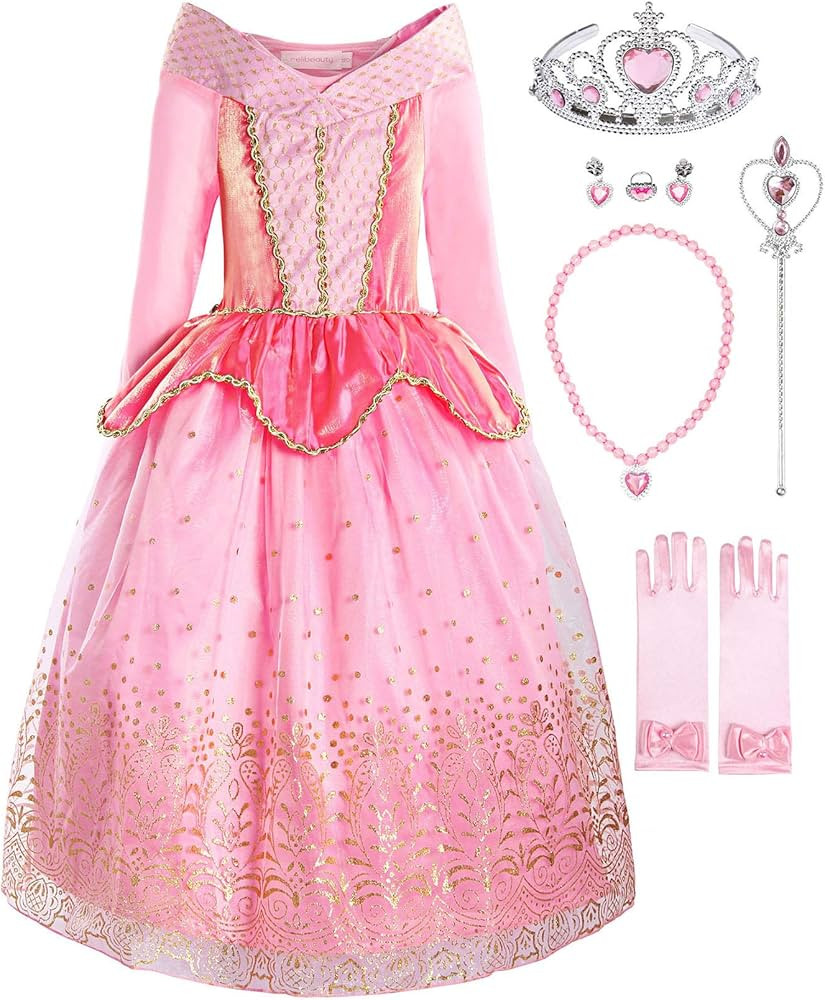ReliBeauty Little Girls Princess Dress up Costume with Accessories, 6-6X (140), Pink | Amazon (US)