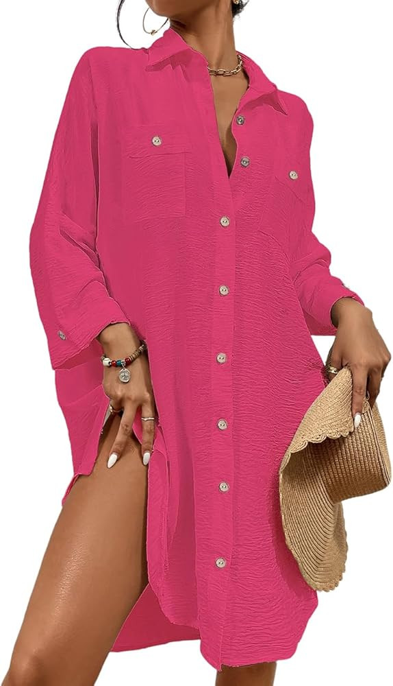 Bsubseach Womens Modern Swimsuit Cover Up Blouse Button Down Shirt Dresses Tops | Amazon (US)