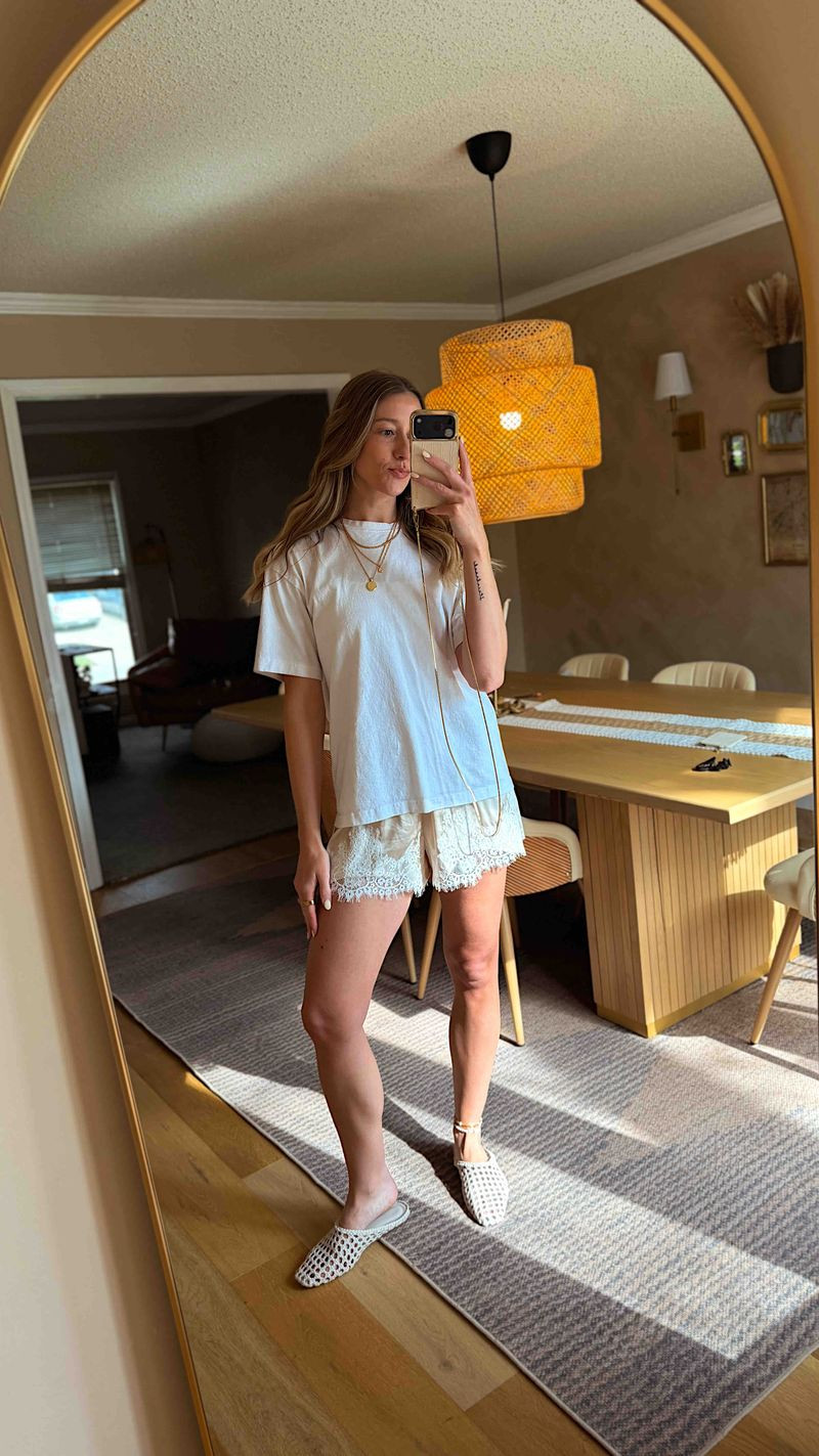 White Tee Dress + Lace Shorts 

 #LTKootd