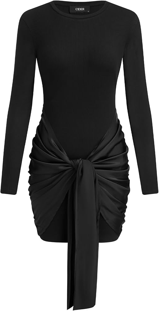 CIDER Womens Long Sleeve Mini Dress Knot Front Party Club Dress | Amazon (US)