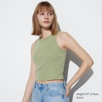 Uniqlo - Cotton Ribbed Cropped Sleeveless Bra Top - Green - M | UNIQLO (UK)