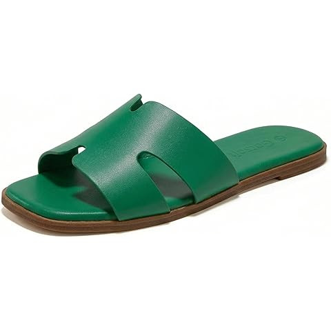 Rihero Women's Dressy Flat Sandals Comfortable Slip On Leather Slide Sandals | Amazon (US)