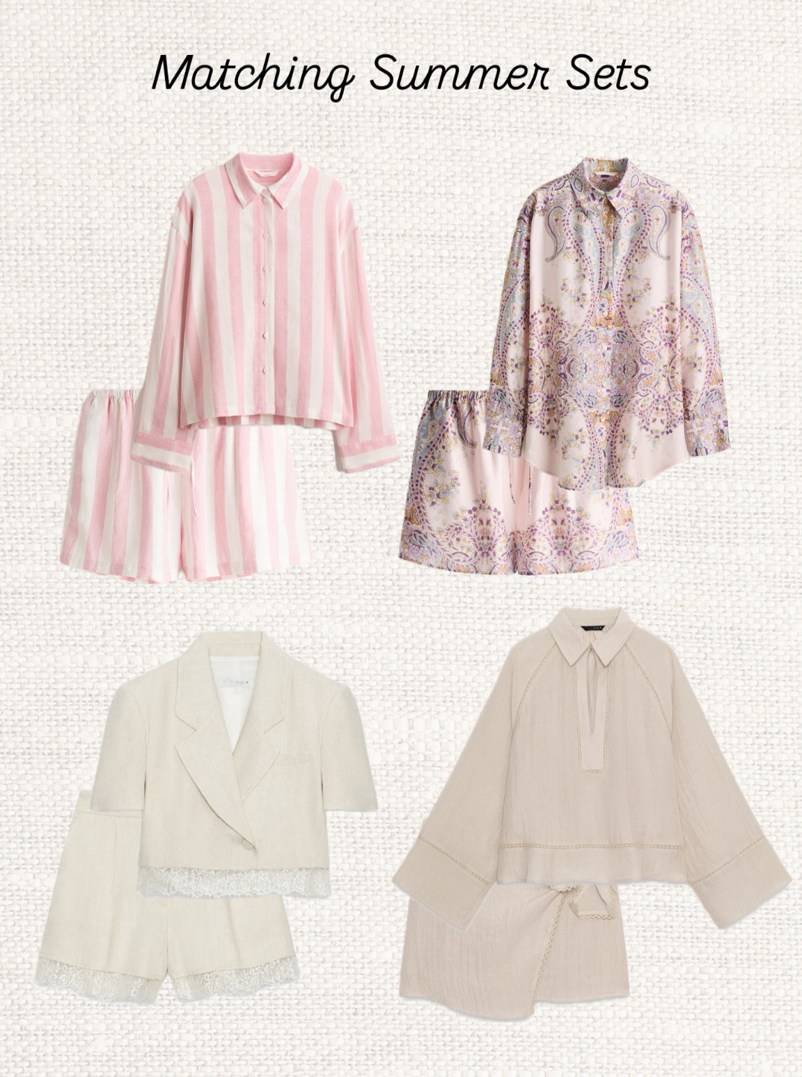 The kind of sets that make summer dressing effortless ☁️✨ matching co-ords you can throw on and instantly look put together!

Like this post to save it to your favourite folder and come back later to shop.

matching set, co ord set, summer outfit, linen set, neutral outfit, pink striped set, paisley print set, beige co ord, tailored shorts set, lightweight blazer set, chic summer look, minimal outfit, holiday outfit, resort wear, effortless style, classy outfit, feminine look, capsule wardrobe, breathable fabrics, elevated basics

#LTKSeasonal