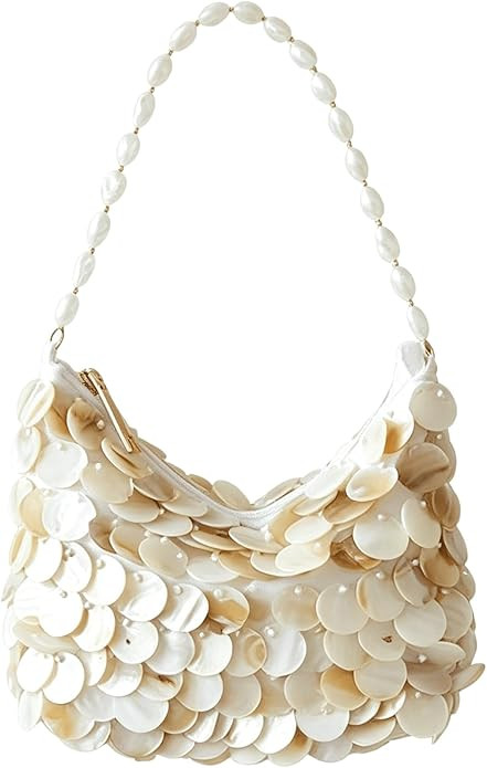 Women Summer Shell Beaded Purse Pearl Vacation Beach Bag Top Handle Seashell Purse Handbag for Be... | Amazon (US)