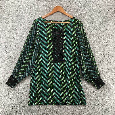 Alfani Chevron Blouse Top Womens S Green Balloon Sleeve Laced Round Neck Casual | eBay | eBay US
