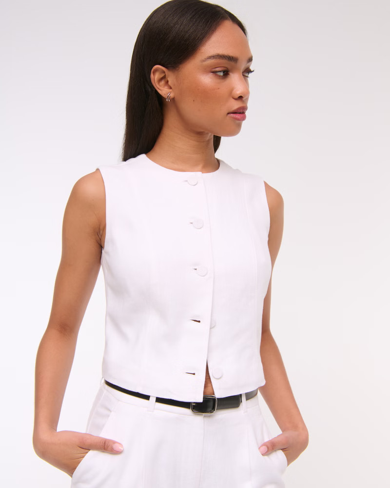 Cropped Linen-Blend Button-Through Vest | Abercrombie & Fitch (US)