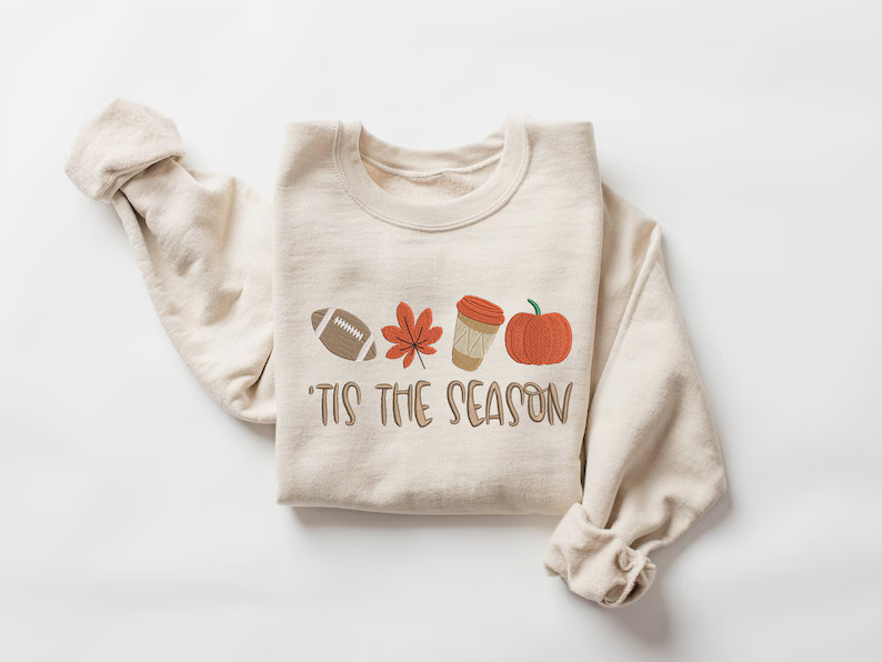 Embroidered Fall Sweatshirt, Fall Season Shirt, Fall Football Sweatshirt, Fall Sweater, Embroider... | Etsy (US)
