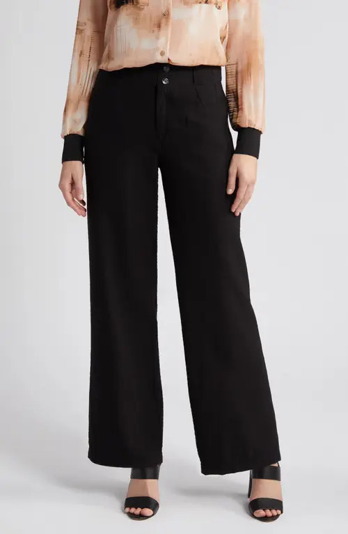 DKNY Crinkle High Waist Wide Leg Pants in Black at Nordstrom, Size 0 | Nordstrom