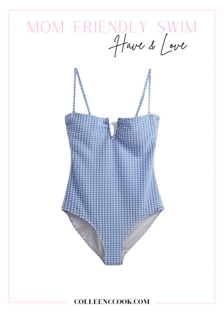 Blue white gingham checkered one piece full coverage nursing friendly swimsuit for moms / i got the size 2