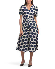 Made In Italy Puff Sleeve Belted Dot Print Midi Dress | Marshalls