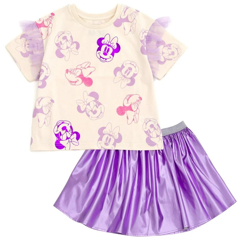 Disney Minnie Mouse T-Shirt and Skirt Iridescent Toddler to Big Kid | Walmart (US)