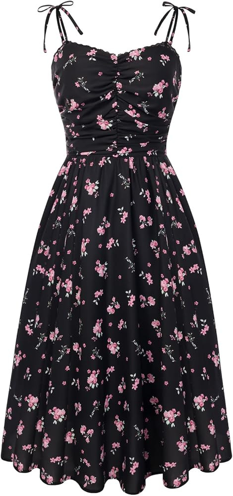 Belle Poque Women Spring Summer Wedding Guest Dress 2026 Floral Midi Tea Party Spaghetti Ruched S... | Amazon (US)
