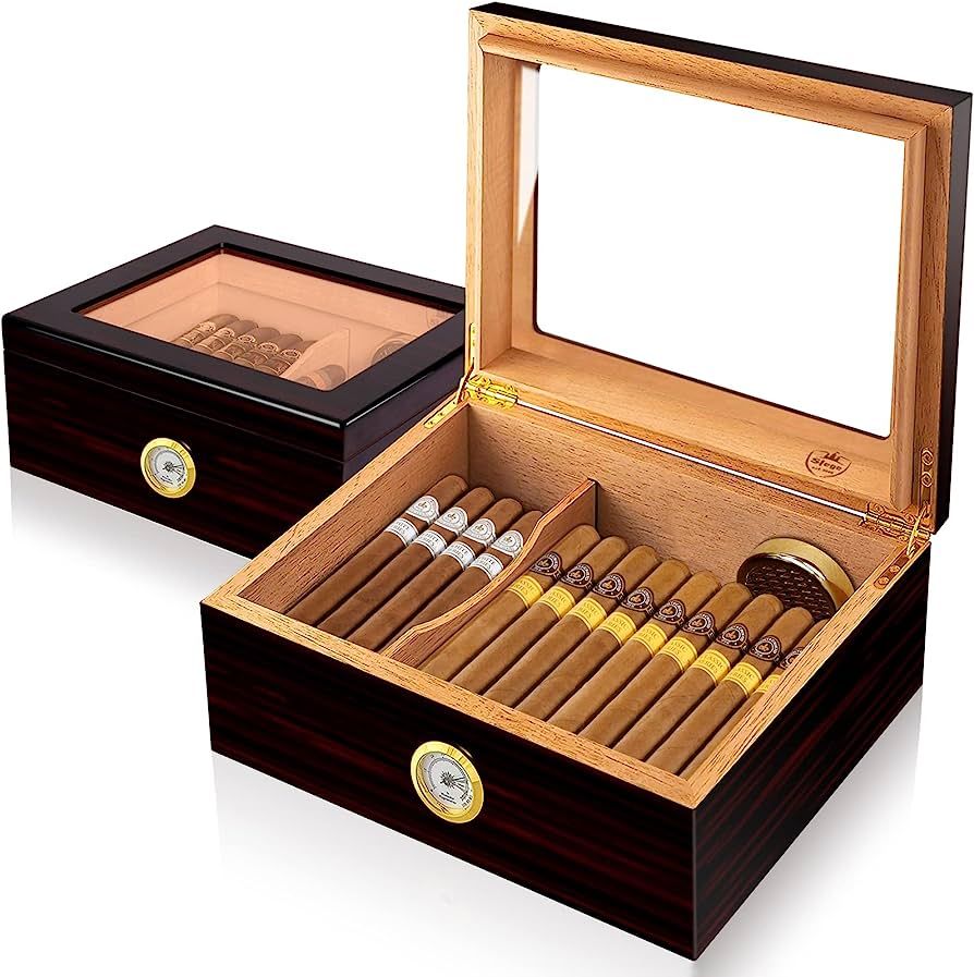 Slege Cigar Humidor, Humidor Cigar Box for Cuban Cigars,Glass-Top Humidor Spanish Cedar-Cigar Cas... | Amazon (US)