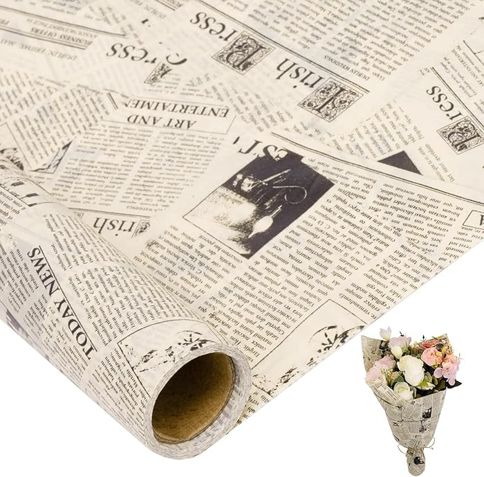 Larcenciel Vintage Newspaper Tissue Paper Roll | 17"x33', Beige Black Old News Print Wrapping Tis... | Amazon (US)